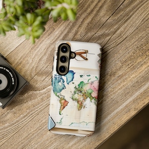 Coque de portable carte du monde pour iPhone 13 14 15, Google Pixel 8 7 et Samsung 24 23 22, cadeau pour les amateurs de voyage, inspiration de voyage
