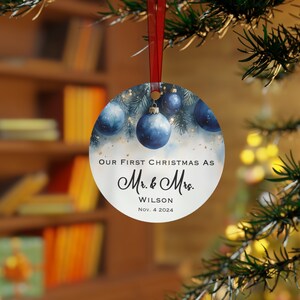 First Christmas Married, 1st Year as Mr and Mrs Lightweight Metal Ornament, Personalized Wedding Gift