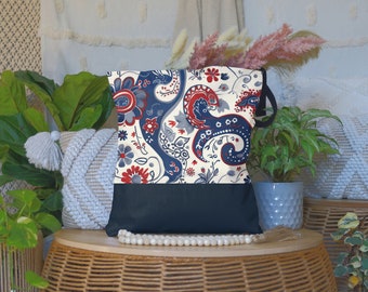 Red, White and Blue Paisley Print Tote Bag - Multiple Sizes Reusable and Versatile for Nurses, Teachers and Groceries