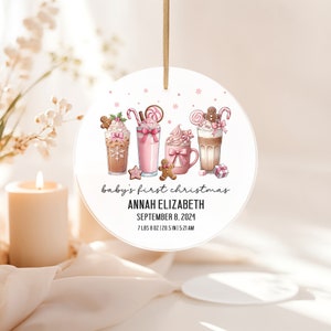 Pink Baby&#39;s First Christmas Ornament, Family Keepsake, Holiday Decor, Personalized Ornament, Christmas Gift, Tree Decoration