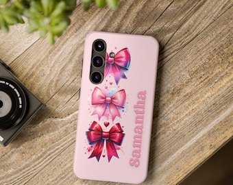 Personalized Pink Coquette Phone Case, iPhone 16 15 14 13 Galaxy S21 22 23 24 Bow Phone Case