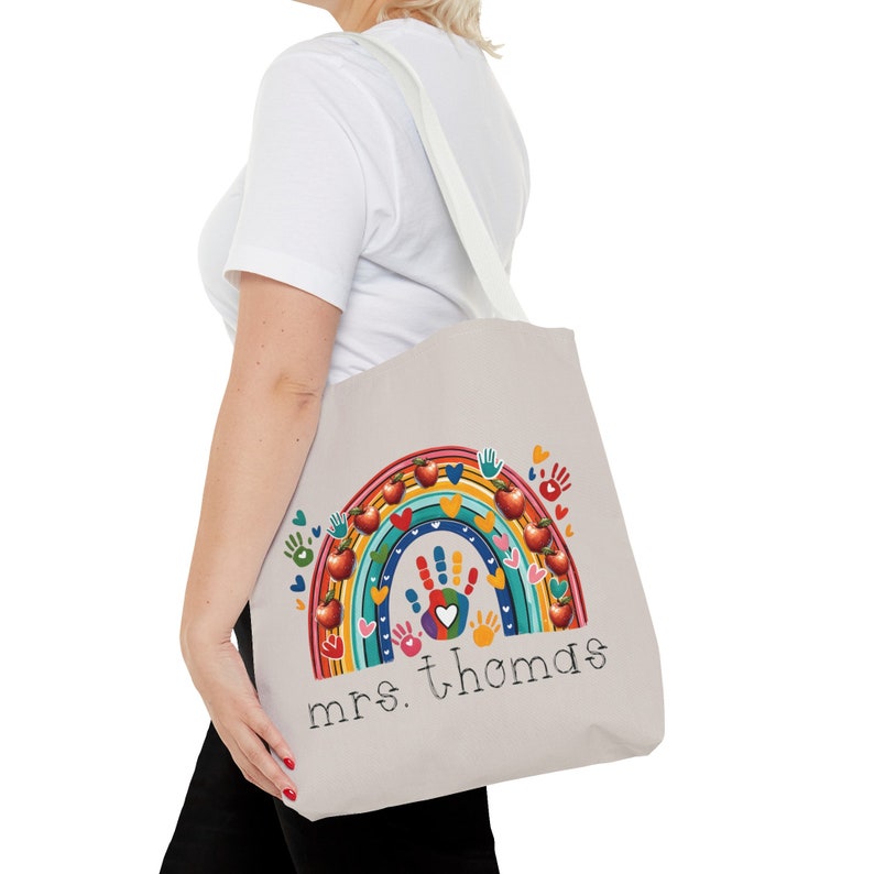 Gepersonaliseerde leraar Tote Bag, leraar waardering cadeau, herbruikbaar eindejaarscadeau voor schooldirecteur of kinderopvangaanbieder Greige kleur afbeelding 8