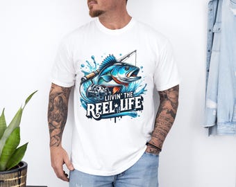 Fiske T-shirt, fisketröja, fiskartröja, friluftskläder, sjöliv, present till honom, fiskeälskare