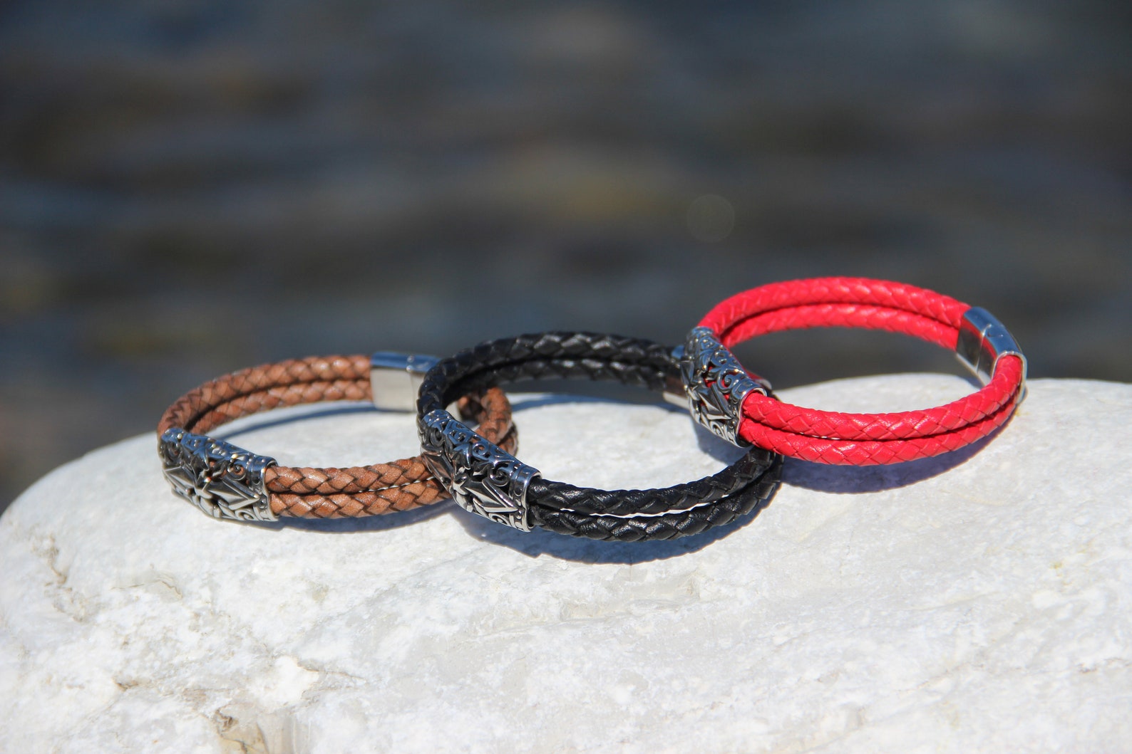 Male and Female Double Bracelet Made of Genuine Leather with a Etsy