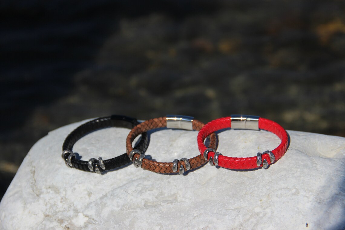 Male and Female Bracelet Made of Genuine Leather with a Etsy