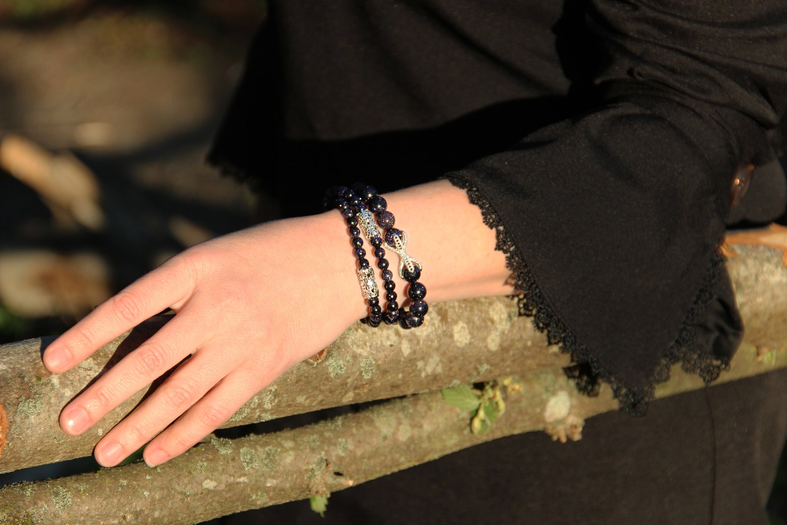 Male and Female Double Bracelet made of Natural Blue Sandstone Etsy
