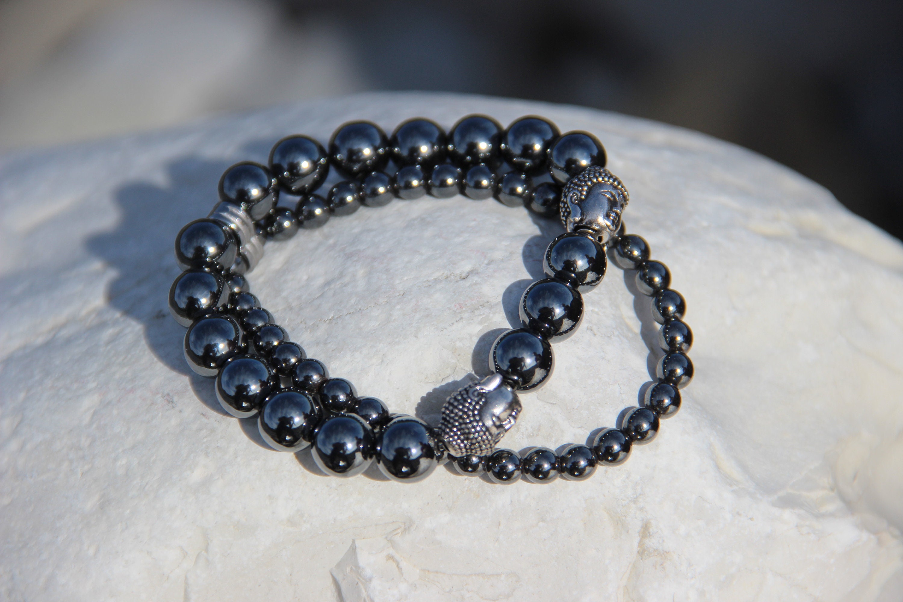 Male and Female Double Bracelet made of Natural Hematite and Etsy