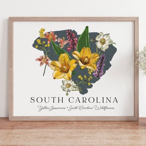 South Carolina State Flowers Print, Yellow Jessamine, South Carolina Wildflowers