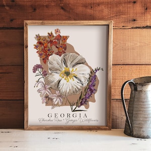 Georgia Art Print, Georgia State Flower Cherokee Rose, Georgia Wildflowers, Cherokee Rose Drawing, Georgia Art