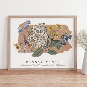 Pennsylvania Art Print, Pennsylvania State Flower, Pennsylvania Wildflowers, Mountain Laurel Art, Warm Earth Tones, State Flower Art Print