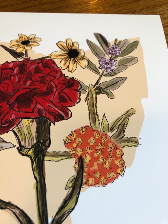 Ohio State Flower Art Print Red Carnation Ohio Wildflowers Etsy