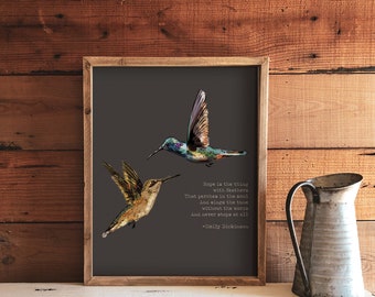 Hummingbird Art, Emily Dickinson Poetry, Literary Art Print, Colorful hummingbirds, Hummingbird Print for Home, Bird Art