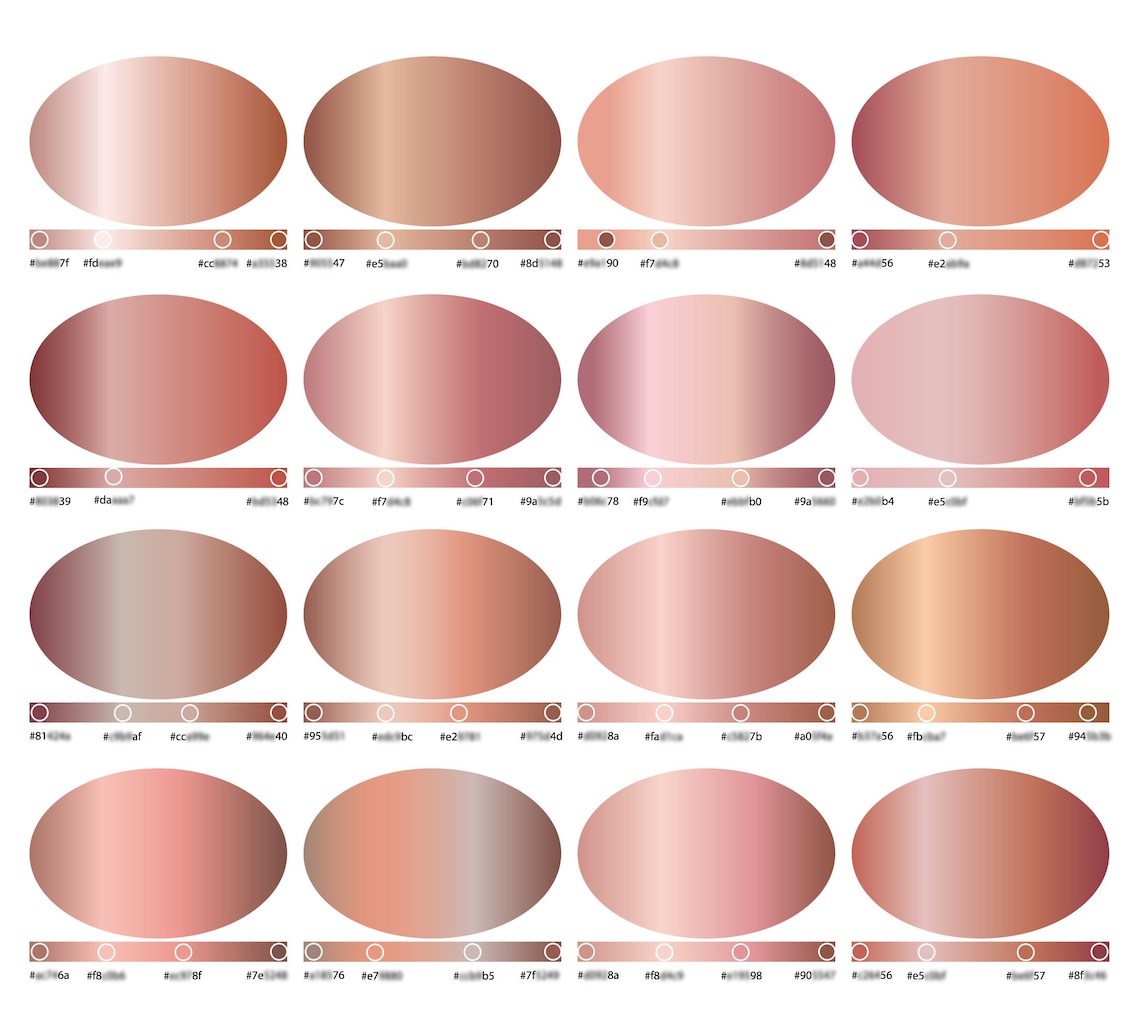 16 Rose Gold Gradient Swatches. Metallic Rose Gold Gradient Etsy