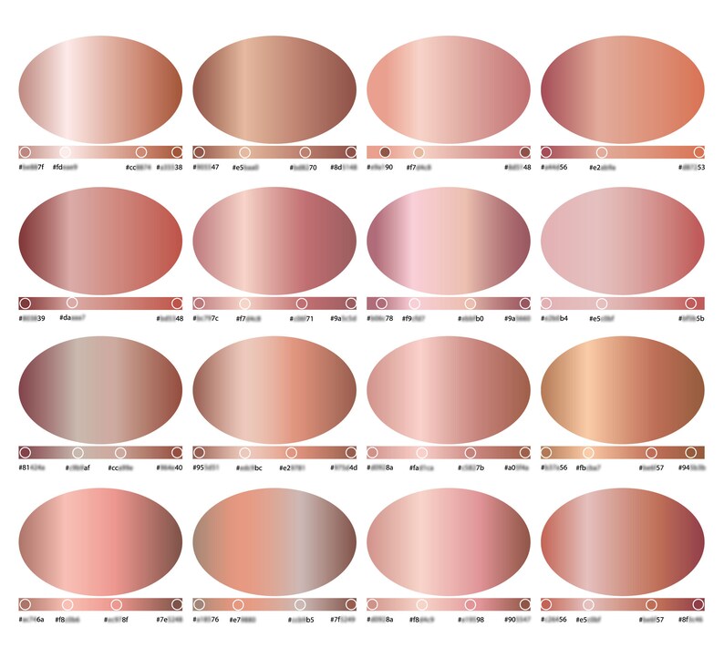 16 Rose Gold Gradient Swatches. Metallic Rose Gold Gradient Preset