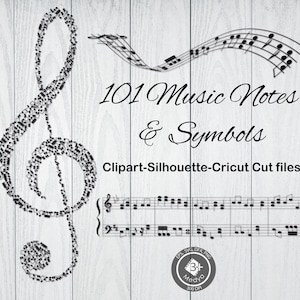 101 Music Notes & Symbols Clipart.  Music Notes Silhouette png Svg files. Music Symbols Digitalpaper Scrapbook Cut files High resulation.