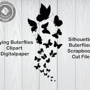 Flying Butterfilies Clipart.  Silhouette Buterflies digitalpaper. Instant digital download. Scrapbook Cut files High resulation 300dpi.