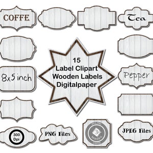 Wooden Label clipart files. Wooden Tag clipart.  Digital paper, wood textured labels. Jpeg and PNG cut files. 300 dpi, instant download.
