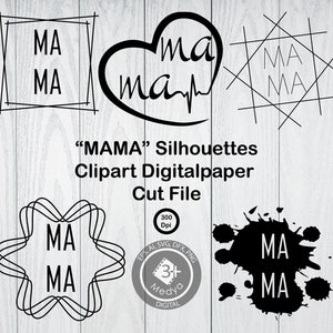 MAMA Silhouettes Clipart. Mama in different figures digitalpaper. Instant digital download. Scrapbook Cut files High resulation 300dpi.