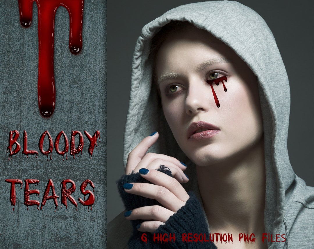 6 HQ Different Blood Tear Drops Overlay. Bloody Tears Overlay, in