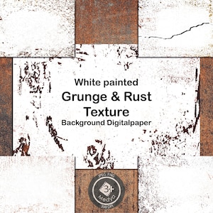 5 White painted Rusty Metal Background and Textures. Rusty & grungy texture pack. Rust stained grungy wall backdrops. PNG and JPEG.