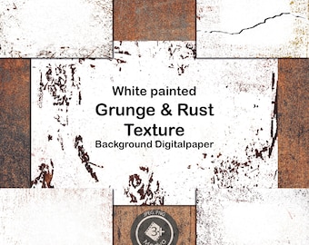 5 fondos y texturas de metal oxidado pintado de blanco. Paquete de texturas oxidadas y desgastadas. Fondos de pared desgastados con manchas de óxido. PNG y JPEG.
