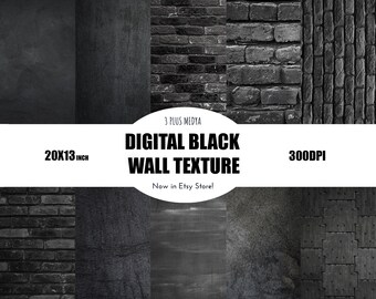 12 Black Wall Textures & Pattern, Dark Marble-Concrete-Brick-Stone Walls, Wall texture pack, Wall backgrounds instant download. 6000x4000px,