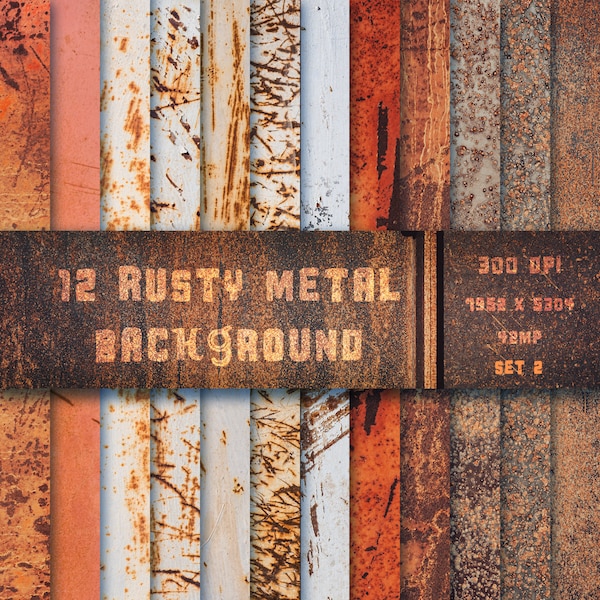 Natural Rusty Metal Background and Textures. Rusty Metal Plate texture pack. Rusted grungy metal backdrops. Industrial digital paper