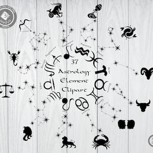 Horoscope - Astrology elements Clipart.  Silhouette Zodiac signs digitalpaper. Scrapbook, cut files  300dpi Instantly download.