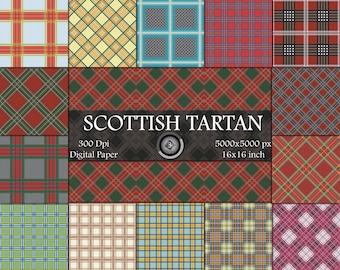 15 Realistic Scottish Tartan Background and Textures. Seamless Textile Tartan patterns. Fabric Plaid textures. High Definition digital paper