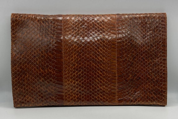 Vintage 1940s Brown Snakeskin Clutch Bag With Lig… - image 2