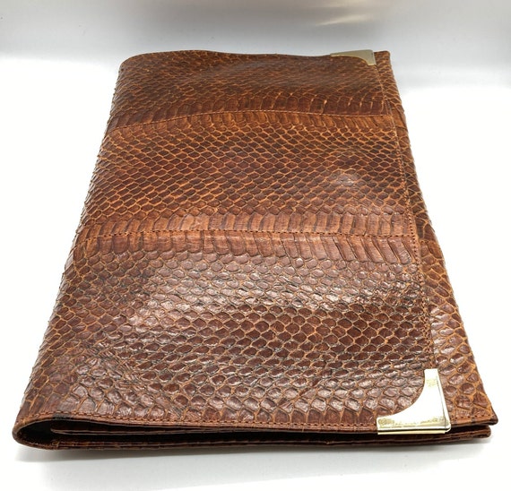 Vintage 1940s Brown Snakeskin Clutch Bag With Lig… - image 7