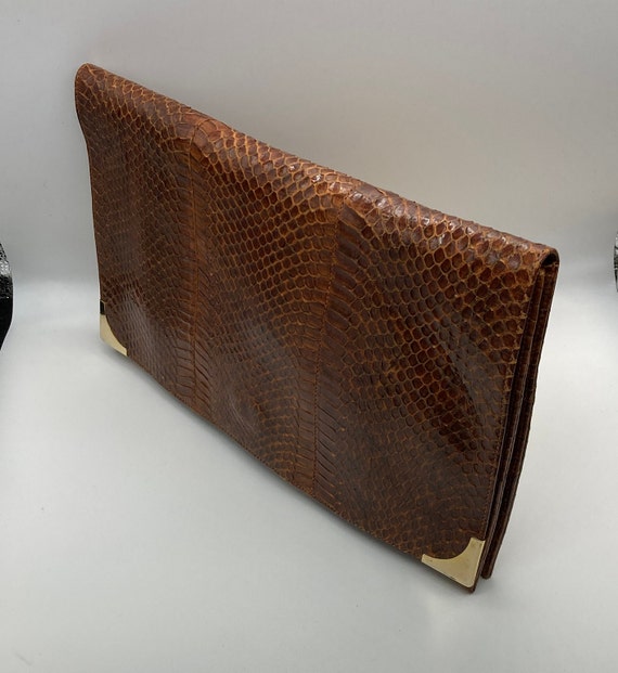 Vintage 1940s Brown Snakeskin Clutch Bag With Lig… - image 8