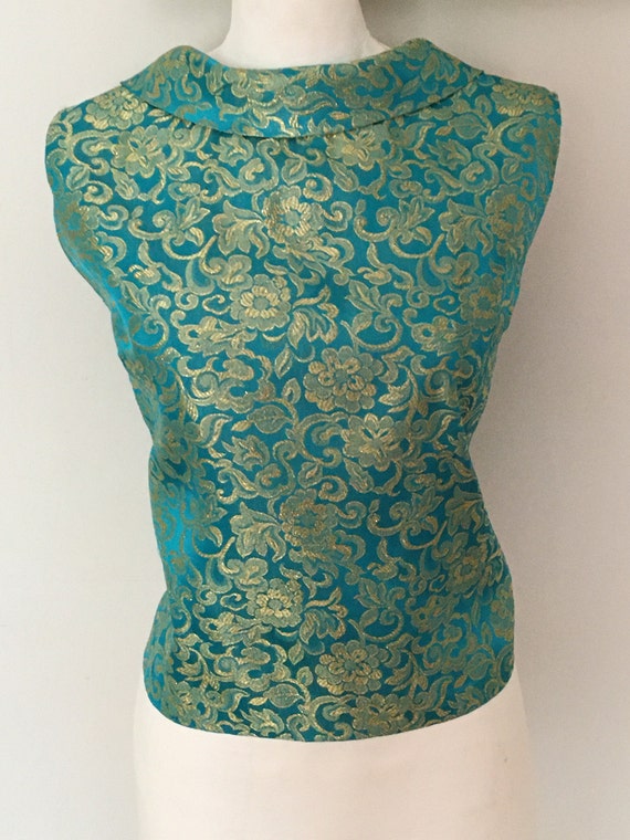 Vintage 1960s Wardo Blue and Gold Brocade Evening