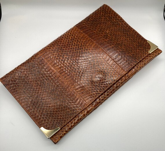Vintage 1940s Brown Snakeskin Clutch Bag With Lig… - image 3