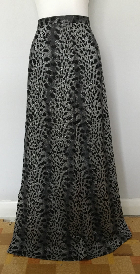 Vintage 1960s Grey Animal Print Lurex Maxi Skirt