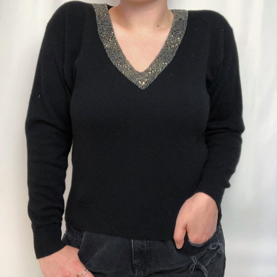 1980s Black ‘Ralph Lauren’ V-Neck Cashmere Jumper,