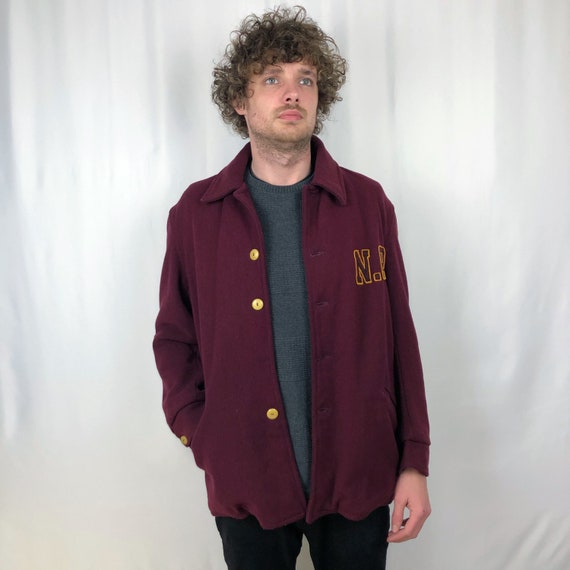1950s Burgundy Varsity Jacket. UK Large