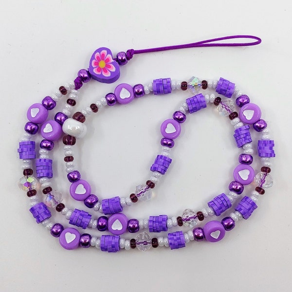 Bijou de portable kawaii violet en perles Heishi, Idée Cadeau, Anniversaire