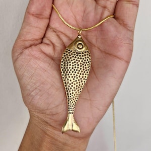 Gold Brass Fish Necklace, Sardine Necklace, Pisces Necklace, Religious Necklace gold fish charm, gold fish pendant, Sardine Pendant