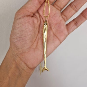Collier poisson sardine en laiton fait main - Pendentif à breloques