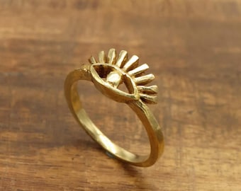 Gold Evil Eye Ring, Dainty Ring, Stacking Ring, Minimalist Ring, Evil Eye Jewelry, Protection Ring, Brass Evil Eye Ring