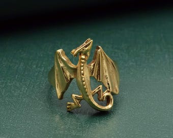 Gold Dragon Ring, Dragon Ring for Men, Mens Ring, Handmade Ring, Statement Ring, Gold Ring, Flying Dragon Ring