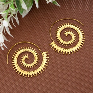 Brass Mandala Hoop Earrings: Spiral of Life Statement Jewelry