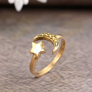 Moon & Star Rings For Women, dainty ring, moon star ring, minimalist ring, celestial jewelry, statement ring, moon and star jewelry