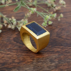 Blue Jade Solid Gemstone Brass Ring, Solid Gold Brass Signet Ring, Handmade Ring, Everyday Jewelry, Women&#39;s Ring, Gift Idea, Men&#39;s Ring