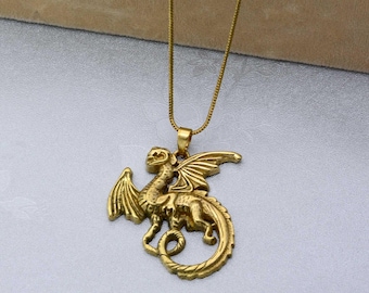 Brass Dragon Necklace, Handmade Gold Jewelry