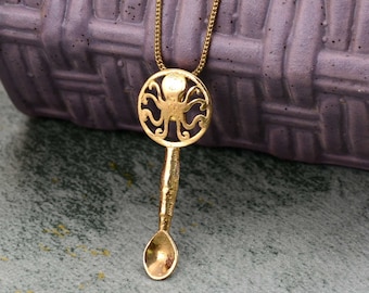 Handmade Brass Octopus Ear Spoon Pendant Necklace