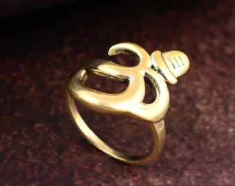 Gold Om Ring, Protection Ring, Shiva Om Ring, Yoga Ring, Tibetan Ring, Meditation Ring, Shiv OM Yoga Jewelry, Gift for Her