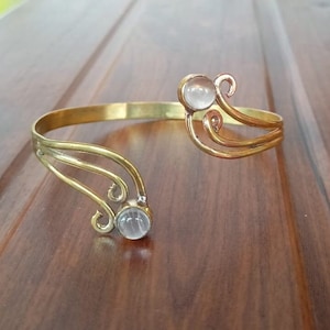 Gold Rose Quartz Upper Arm Cuff Arm Band Spiral Handmade Made of Brass, Jewelry