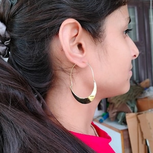 Crescent Hoop Earrings, Crescent Moon Earrings, Crescent Earrings, Half Moon Earrings, Brass Earrings, Gold Hoops, Gift For Her